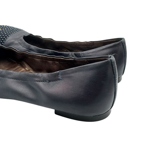 AGL Blakely Dark Navy Leather Round Studded Cap Toe Comfortable Ballet Flats - Picture 8 of 12
